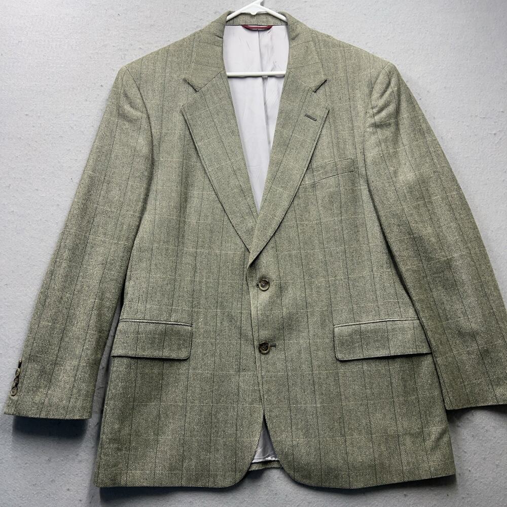 Jos A Bank 100% Silk Olive Herringbone Sport Coat Blazer USA Made Mens